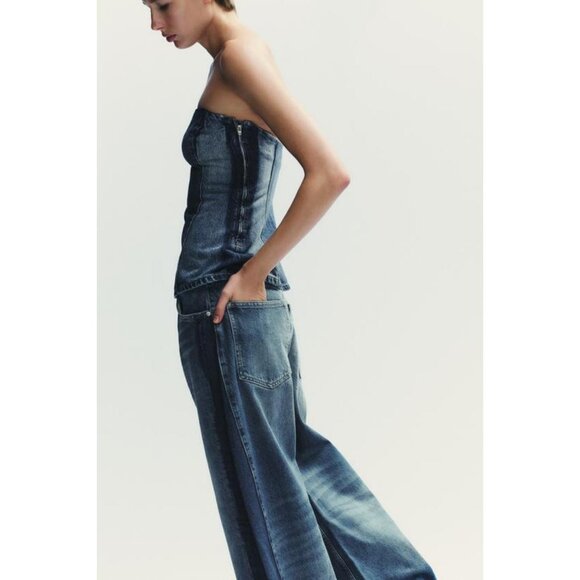 ZARA TRF DENIM BANDEAU TOP - Picture 4 of 8